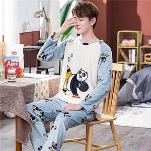 Winter Lange Mouwen Dikke Warme Flanellen Pyjama Sets Voor Mannen Koraal Fluwelen Nachtkleding Pak Pyjama Lounge Homewear Thuis Kleren