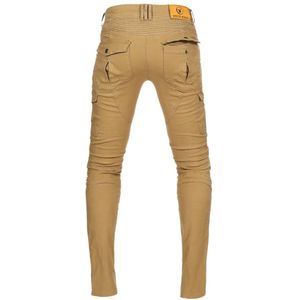 Puur Katoen Motorfiets Broek Voor Mannen Vrouwen Motocross Motorrijden Jeans Ce Gepantserde Overpants Met Knie Heup Pads Kaki XS-3XL