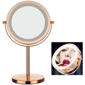 Rose Gold Led Make-Up Spiegel 2 Gezicht 5X Vergrootglas Touch Screen Lichten Spiegel Badkamer Make Up Cosmetische Vanity 360 Roterende spiegel