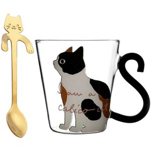 Leuke Creatieve Kat Melk Koffie Mok Water Glas Mok Kopje Thee Cup Cartoon Kitty Thuiskantoor Cup Voor Vruchtensap met Lepel