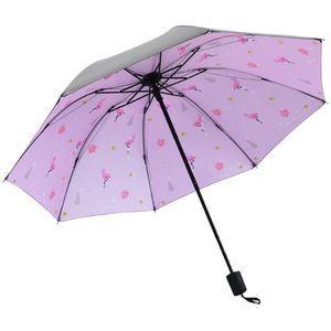 Draagbare Anti-Uv Paraplu Flamingo Regenachtige Dag Binnenplaats Furl Bescherming Paraplu 8 Bones Black Adhesive Doek Zonnescherm Reizen