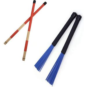 1 Paar 40Cm Bamboe Hengel Drum Brushes Sticks Voor Jazz Folk Muziek & 1 Paar Jazz Drum Borstels Intrekbare drumstokken 32Cm