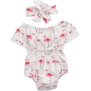Pasgeboren Baby Meisje Witte Flamingo Print Jumpsuit Pasgeboren Zomer Casual Korte Mouw Romper