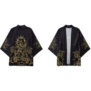 GONTHWID Lotus Bloemen Print Japanse Kimono Vest Jas Jassen Harajuku Hip Hop Casual Losse Tops Streetwear Shirts Jassen