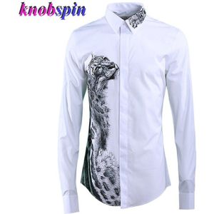 Oude Inkt Cheetah Gedrukt Shirt Mannen Slim Casual Mannen Shirts Turn-Down Kraag Lange Mouw 80% Katoen business Man Camisa