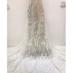 Pgc Groene Afrikaanse Kant Stof Zware Sequines Franse Mesh Kant Stof Voor Wedding Party Jurk Naaien LY101-10