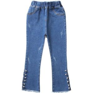 Kinderen Slit Jeans Met Parel voor Meisjes Mode Elastische Taille Broek Straight Solid Potlood Kids Skinny Denim Broek