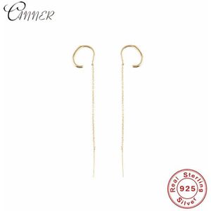 Inmaker Eenvoudige 925 Sterling Zilveren Lange Kwast Oorbellen Voor Vrouwen Pendientes Geometrische Opknoping Dangle Earring Ketting Oor Lijn
