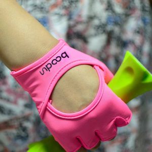 Vrouwen Roze Yoga Handschoenen Half Vinger Met Palm Leer Ademend Gewichtheffen Bodybuilding Halter Sport Gym Handschoenen