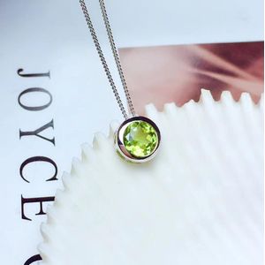 Chic green peridot edelsteen hanger voor vrouwen ketting met zilveren fijne sieraden verjaardag anniversary ronde groene edelsteen