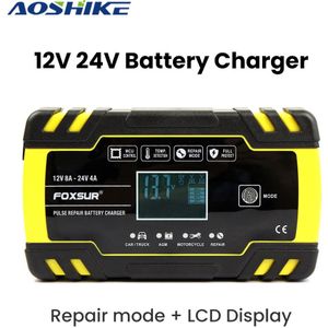 Aoshike 12V 8A 24V 4A Auto Acculader Volledige Automatische Snelle Oplader Voor Agm Gel Nat Lood-zuur batterij Pulse Reparatie Lader