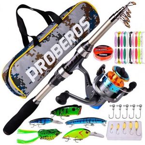 Zee Hengel Combo Telescopische Spinning Reel Vishaken Zachte Lokken Complete Kit Hengel Set Visgerei Zak Draagbare