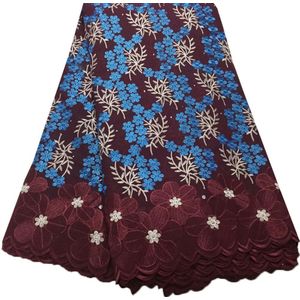Grijs-Rood Laatste Afrikaanse Hollow Out Katoen Kant Stof Zacht Voile Kant Stof Met Borduurwerk Voor Maken Jurk YPL11452