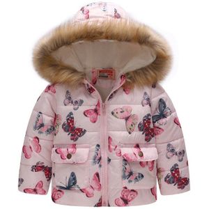 Kids Faux Fur Down Kraag Parka Jassen Voor Meisjes Jongens Winter Warming Bloemen Patroon Hooded Uitloper Jassen Kinderkleding