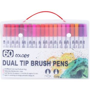 12/24/36/48/60/72/100 Kleur Fineliner Waterbasis Dual Head Schets markers Borstel Pen voor Draw Kleurboeken Art Supplies