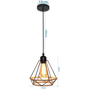 Vintage Industriële Hanglamp Zwart Ijzer Lamp Rusland Loft Kooi Diamant Vorm Henneptouw Licht Voor Living Eetkamer Slaapkamer