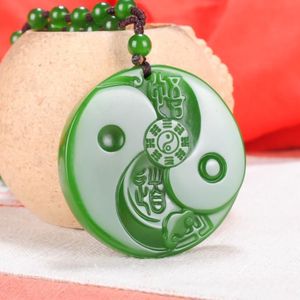 Chinese Groene Jade Taiji Bagua Hanger Ketting Charm Sieraden Mode Accessoires Hand-Gesneden Man Vrouw Luck Amulet