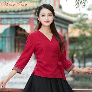 Linnen shirt vrouwen linnen kleding cheongsam top Chinese stijl mandarijn kraag blouses solid color linnen CC381