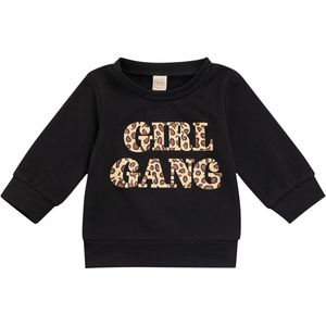 0-24M Baby Baby Sweatshirt Meisje Gang Luipaard Brief Print Ronde Hals Lange Mouw Top Herfst Casual truien