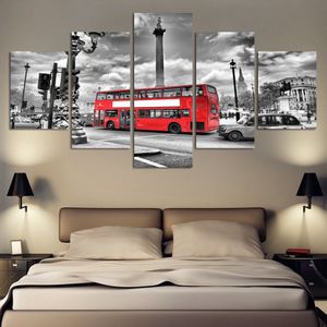 HD Gedrukt Moderne Schilderen Op Canvas 5 Panel Stad Landschap rode Bus Modulaire Foto Muur Woondecoratie Posters Frame slaapkamer