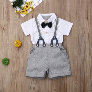 Pudcoco Pasgeboren Baby Boy Kleding Effen Kleur Shirt Romper Tops Bib Korte Broek 2 Stuks Outfits Formele Kleding