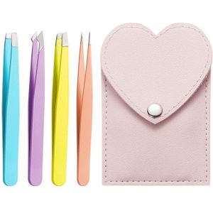 4 Pcs Wenkbrauw Pincet Wenkbrauw Clip Klemmen Trimmen Tool Pincet Voor Haar Baard Verwijderen Met Leather Case Slant Make-Up tool