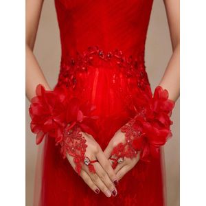 Bruiloft Accessoires Korte Rode Bloemen Crystal Wedding Handschoenen Elegante Bruids Handschoenen