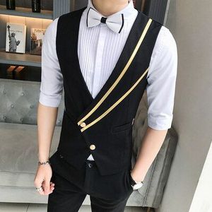 Bedrijf Vest Voor Mannen Casual Single-Breasted Mannen Pak Vest Formele Slim Fit V-hals Zwart Vest plus Size 5XL