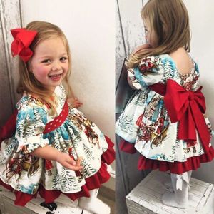 Kerstmis Peuter Kid Baby Meisje Tutu Jurk Prinses Rode Strik Party Verjaardag Jurk Kant Kinderen Desses Kleding Xmas Kostuums