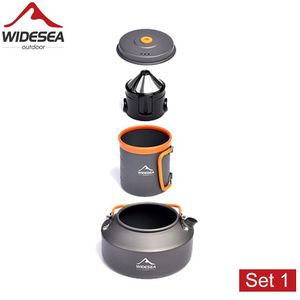 Widesea Camping Koffie Pannenset Outdoor Servies Apparatuur Mok Waterkoker Pot Koken Theepot Filter Rack Cup Ketel Toerisme