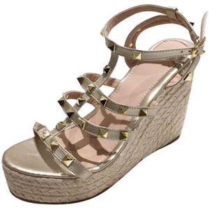 Klinknagel Wedge Sandalen Vrouwen Schoenen Mode Goud Platform Sandalen Hoge Hakken Dames Schoenen