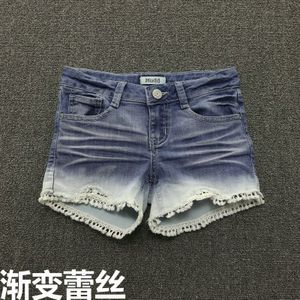 Tiener Meisje Jeans Shorts Meisjes Zomer Kant Jeans Kids Soft Knop Denim Broek Kinderen Pocket Korte Broek 7-16 jaar