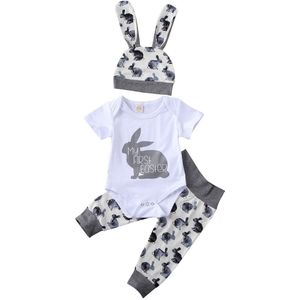 Au 3 Stuks Peuter Pasgeboren Baby Meisje Jongen 0-24M Pasen Outfits Set Bunny Tops Broek Hoed