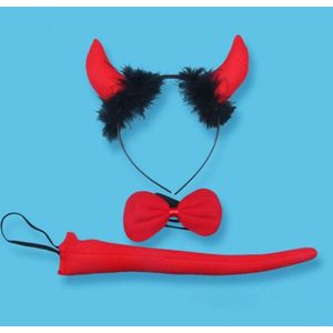 Rode Duivel Demon Hoorn Hoofdband Hair Band Bow Tie Tail Cosplay 3 Stuks Set Vrouwen Meisjes Carnaval Party Fancy Dress decor Halloween