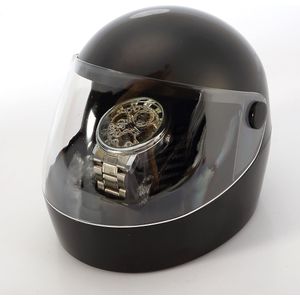 Luxe Motorhelm Vorm Pu Lederen Manchet Plastic Single Horloge Opbergdoos