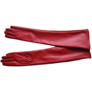 Vrouwen Kunstleer Lange Handschoenen Volledige Vingers Winter Warm Elleboog Handschoenen Outdoors Lange Zwart Rood Wanten