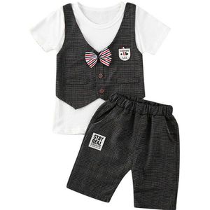 Baby Zomer Kleding Kids Peuter Baby Jongens Bruiloft Formele Smoking Pak Gentleman Outfits Slijtage Pak 2 Stuks Set