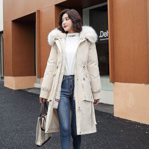 X-Lange Katoenen Jas Vrouwen Solid Lange Mouwen Pockets Wol Liner Parka Dames Winter Uitloper Hooded Fur Collae Warm jassen JD1795