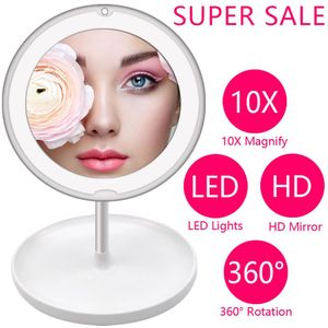 10X LED Licht Make-Up Spiegel Lamp Vergrootglas Batterij Draagbare Hand Vanity Glas Mini Miroir Badkamer Cosmetische Bad Zuignap