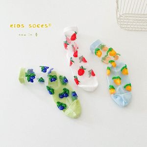 3Pairs Pack 1-8 Jaar 2022 Zomer Fruit Kaart Dunne Kristal Sokken Ademend Meisjes Sokken