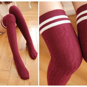 Vrouwen Knit Katoen Over De Knie Lange Sokken Gestreepte Dij Hoge Kous Sokken Winter Warm Stocking Voor Dames Vrouwen meisjes