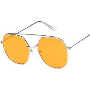 Luxe Italië Oversized Ronde Zonnebril Vrouwen UV400 Retro Grote Metalen Geel Zonnebril Voor Vrouwelijke Oculos