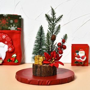 Led Mini Kerstboom Met Verlichting En Gloeiende Houten Bodem Tafelblad Xmas Boom Decoratie Ornamenten