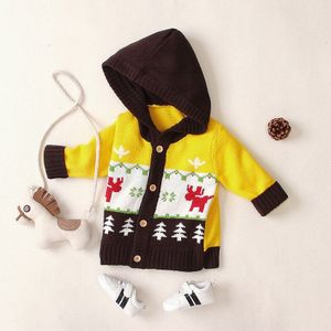 0-18M Kerst Baby Trui Pasgeboren Kid Jongen Meisje Gebreide Vest Trui Lange Mouwen Hooded Winter Warm Top xmas Leuke Outfit