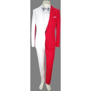 Jas + Broek Rood Wit Pak Luxe Persoonlijkheid Past Mannelijke Party Blazers Mannen Trouwpak Mannen Mode Slanke Graduation jas