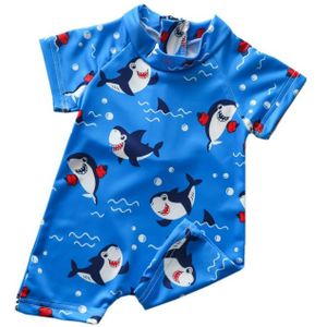 Imcute 0-3Y Baby Baby Jongens Een Stuk Badmode Cartoon Animal Print Korte Mouw Rits Blauw Beachwears Voor Kids Zomer