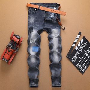 Gescheurde jeans jongen gat verontruste straight katoen hip hop stijl denim broek homme jeans plus size 29- 38 slim fit