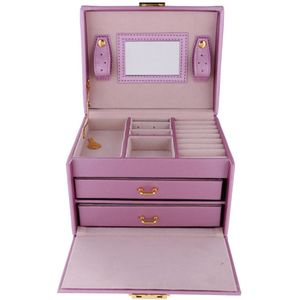 Grote Pu Lederen 3 Lagen Reizen Sieraden Doos Case Display Opslag Organisator Oorbel Ring Grote Capaciteit Sieraden Verpakking