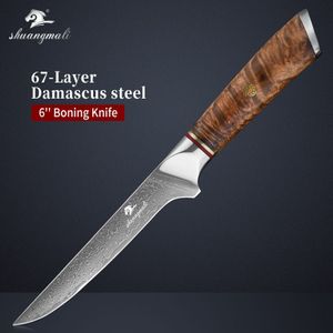 Shuangmali 6 Inch Chef Uitbenen Messen 67Layer Damascus Staal Keuken Cleaver Mes Koken Utility Uitbenen Mes
