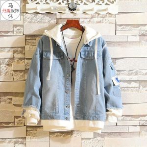 Hong Kong Stijl Mode Casual Mannen Revers College Stijl Denim Jas Heren Trendy Losse Singels Decoratieve Gat denim Jas